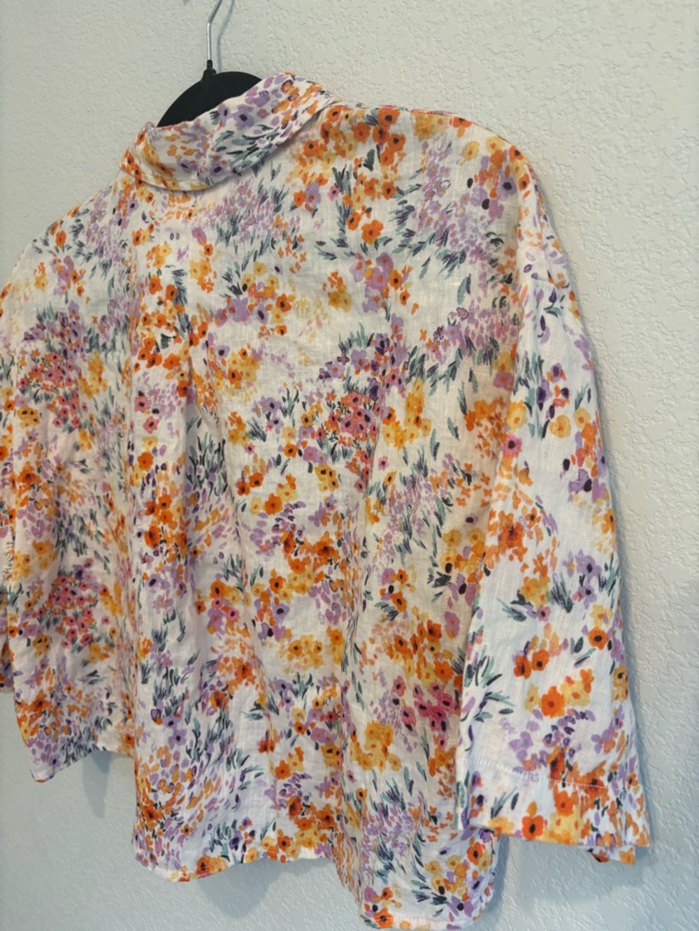H&M Linen Floral Crop Button Up Blouse XS Multicolor Short Sleeve - Picture 9 of 10